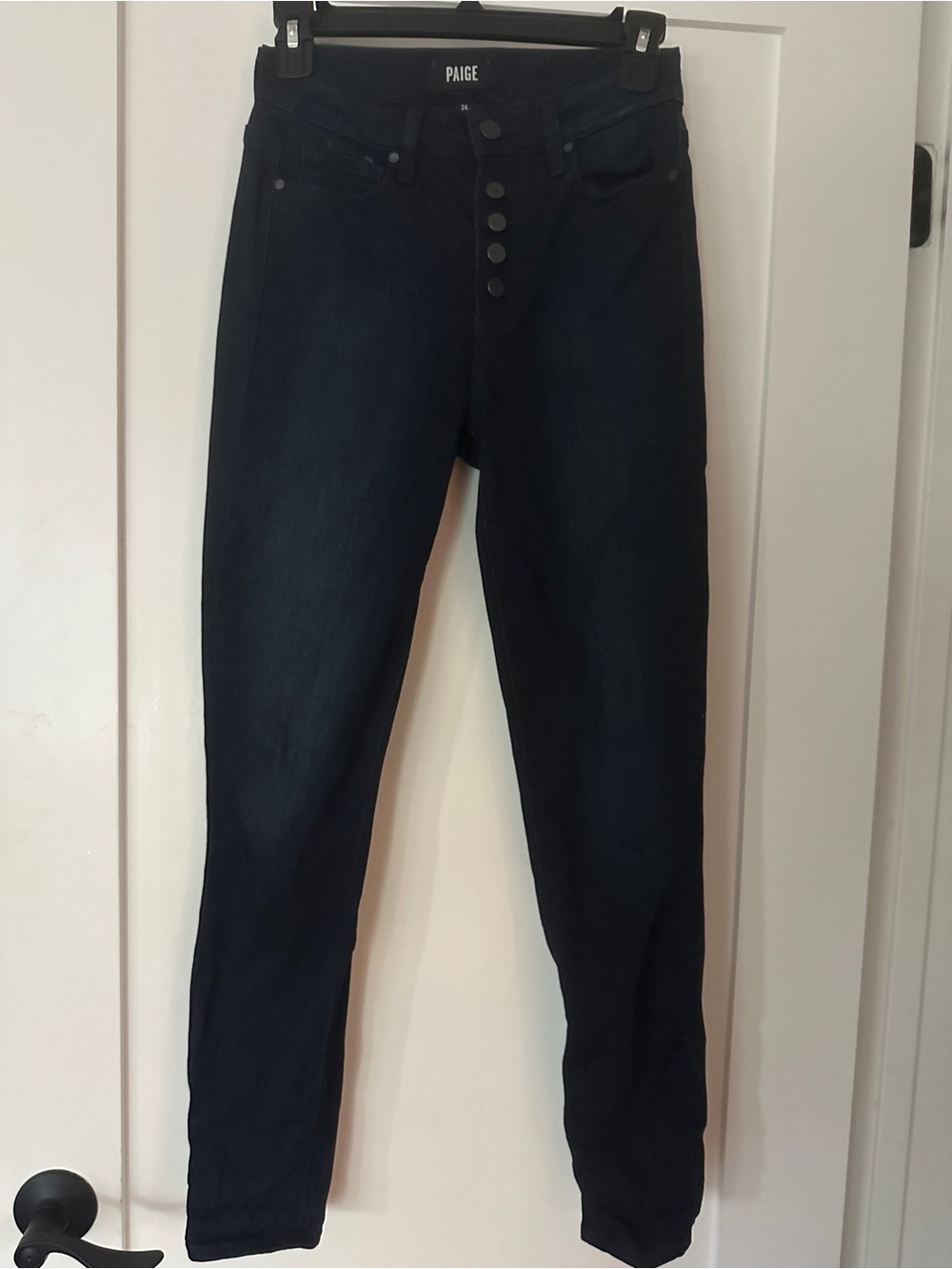 PAIGE Black Skinny High-Rise Jeans with Button Fly